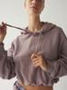 Amazon Transfronterizo Estilo Europeo y Americano Sencillo Corto Otoño e Invierno Crop Top Cordón Color Sólido Sudadera con Capucha Casual Deportiva Holgada Sudadera