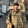 Fabricante Original Camisa Xadrez Retrô Japonesa Masculina Streetwear Casual Verão Nova Solta Tamanho Grande Manga Curta