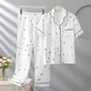 Pijama de Gasa de Algodón de Doble Capa Nuevo 2026 para Mujer, Estilo Primavera y Otoño, Algodón Puro Clase A de Manga Corta y Pantalón Largo, Conjunto de Ropa de Casa de Lujo Ligero