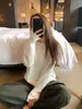 Blusa de tricô feminina estilo coreano, manga longa, punho rosa, outono e inverno, macia e aderente, cor leitosa, solta, preguiçosa, pulôver