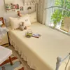 Conjunto de 4 peças de lençol e cobre-leito de algodão fofo com borda de concha, estilo Ins, fresco e simples, para camas beliche de dormitório estudantil, conjunto de 3 peças de capa de edredom