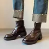 Botines Martin retro de piel de vaca con punta redonda para mujer, nuevos mocasines estilo británico otoño/invierno, botines de tobillo con suela gruesa que aumentan la altura, botas de ajuste ceñido