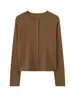 Chaqueta cárdigan de punto con borde enrollado y cuello redondo Diseño de escote con borde enrollado Cuello redondo Cárdigan versátil Cómodo para primavera y otoño Capa interior Capa exterior Parte superior