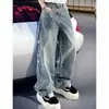 Jeans Masculino da Marca Paris Trendy, Corte Reto Solto com Estampa de Strass, Design Vintage High-Street, Calça Wide-Leg com Lantejoulas