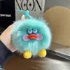 Llavero Colgante de Pato Amarillo Lindo con Piel de Zorro Real Colgante de Muñeca de Bola de Felpa para Bolso