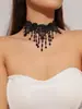 Collar de Encaje Retro Mingka Jewelry para Mujer, Cadena de Clavícula Exagerada Personalizada con Cristal Negro Gargantilla de Encaje