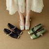 Zapatos de tacón alto Mary Jane 2026 Verano Nuevo Estilo Estilo Chino Versátiles Franceses Tacón Grueso Punta Cuadrada Boca Baja Zapatos de Salón para Mujer