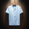 Camiseta de Verano Estilo Lino Manga Corta para Hombre Casual Holgada para Hombre Estilo Chino Vintage Algodón y Lino Estilo Cuello en V Camiseta Moda Hombre
