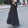 Vestido Ins Estilo Japonês-Coreano Street Style Feminino Vintage Lanterna Manga Longa Estilo Hepburn Longo