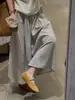 Falda de Cintura Elástica, Pantalones de Pierna Ancha, Estilo Coreano, Estilo Relajado, Algodón con Rayas Verticales, Cordón, Primavera y Verano, Rayas Beige Gris Azul, Transfronterizo