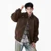 Chaqueta de Trabajo de Cuero Agrietado Estilo Americano para Hombre, Nueva Harrington de Otoño Retro Holgada Moderna Top de Color Sólido