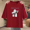 Camiseta de manga tres cuartos para comercio exterior transfronterizo, camiseta casual estampada de corte holgado para mujeres de mediana edad y mayores