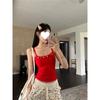 Camisola de Lana Tejida Floral con Cuello en U para Mujer, Ropa Interior o Exterior de Verano, Espalda Descubierta, Estilo Puro y Dulce, Top de Chica Picante