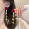 Pendientes de Flor Vintage de Terciopelo Rojo Pendientes de Botón Colgante de Perla Lujo Ligero Lazo Boda Vestido de Novia Vestido de Brindis