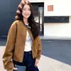 Moda Casual Elegante Simples Outono 2026 Design de Gola Patchwork Suede Jaqueta Curta de Motociclista