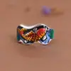 Anillo ajustable de seis caracteres con diseño de hoja de loto y pez koi de color vintage 2023 para mujer