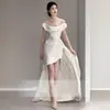 Vestido de noiva leve de cetim francês branco de alta qualidade noiva casamento noivado licença registro passeio fotografado porta tule