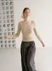 Top de Punto Puramente Atractivo con Escote en U y Pedrería para Mujer, Otoño de Gama Alta Ajustado que Ceñe la Cintura Elegante y Exquisito