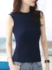 Camiseta de Gola Alta Meia-altura Feminina Sem Mangas Camiseta Básica Estilo Novo Verão 2022 Slim-fit Cor Sólida Regata de Algodão com Manga Camisa