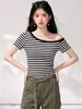 Top corto a rayas estilo americano picante para mujer, nuevo modelo de verano con copas en el pecho, corte ajustado, top sin hombros