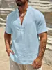 Camisa Transpirable de Color Sólido de una Sola Capa con Cuello Alto de Manga Corta para Hombre Transfronteriza Europea y Americana Moda Masculina 2025 Camisa de Color Sólido Simple