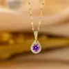 Moda Luxo Leve Roxo Gota d'Água Zircônia Microincrustação Colar Feminino Versátil Novo Popular da Internet Celebridade Pingente em Forma de Leque Corrente para Clavícula