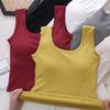 2025 Camiseta Interior Base de Algodón Puro sin Mangas con Almohadilla en el Pecho Tirante Todo Fósforo Color Sólido Interior Ajustado Adelgazante Ropa Interior para Mujer