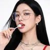 Gafas Redondas con Filtro de Luz Azul para Mujer, Estilo Coreano Ins Metal Marco Ovalado Grande, Gafas Planas Brillantes Tendencia Europea y Americana