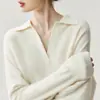 2025 Nuevo Otoño e Invierno Jersey Suelto de Terciopelo de Montaña con Cuello Polo para Mujer Estilo Coreano Elegante Suéter de Punto Gris Puro