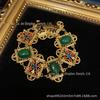 Ocidental Médio Cobre Antigo Design Oco Incrustado Ágata Verde Ágata Vermelha Strass Azul Embelezado com Ouro Banhado a Ouro 18 Ouro Brilhante