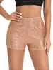 2025 Amazon Moda Multicolor Lantejoula Slim Fit Hot Pants Lantejoulas Cor Sólida Preto Cintura Média Sexy Perna Reta Shorts Feminino