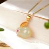 2022 Nuevo Explosiones Lujo Ligero Plata S925 Chapado en Oro Colgante de Jade Hetian Lindo Conejo de Jade Juego de Pulsera Collar para Niños