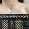 Vanjia Banhado a Ouro 18K Trevo da Sorte Pétala Trevo Completo com Diamante Corrente para Clavícula Pingente de Flor Única Anel de Flor Estilo Ins