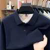Camiseta de Manga Larga para Hombre de Edad Media, Estilo Nuevo, Camiseta Interior, Camisa Polo de Algodón Puro con Patrón de Hexágono para Otoño, Ajuste Holgado para Hombre, Producto Más Vendido, Recomendación Principal