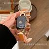 Correa Delgada de Cuero con Estampado de Palma en Forma de D con Hebilla de Mariposa Adecuada para Apple iWatch 11 Generación 10/987Se