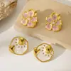 Nuevos aretes cruzados con forma de corazón de flor dulce glaseada para mujer, estilo versátil y delicado, joyería de acero inoxidable con poste para uso diario