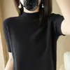 Suéter Nuevo de Otoño 2026 para Mujer, Cuello Alto Corto, Manga Corta, Suéter Corto, Camisa Base de Punto Fino Holgada con Mangas Tres Cuartos