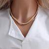 Colar de pérolas com contas de concha de alta qualidade vintage feminino cor doce Corrente de clavícula de pérola Fivela de lingote Colar de blogueira feminino