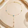 Colar Transfronteiriço Yuhui em Aço Titânio com Zircônia Colorida em Formato de Gota, Corrente em Y, Banhado a Ouro Real, Colar em Aço Inoxidável que Mantém a Cor