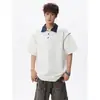 Diseñada con costuras, camiseta polo para hombre, top de corte holgado, ligera, de manga corta, estilo americano, verano