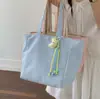 Bolsa de Lona de Gran Capacidad con Lazo y Lunares, Moda de Nicho de Verano 2026, Bolso de Hombro Individual para Mujer