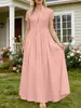 Desejo vestido de primavera-verão liso de gola alta, cintura alta, evasê, manga curta, elegante e longo, para comércio exterior transfronteiriço da Amazon, tamanhos grandes