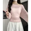 Blusa Top de Manga Longa Solta Estilo Americano Nicho Fina Semitransparente Preguiçosa Slim-Fit para Mulheres Tendência Ins