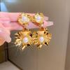 Pendientes de plata con forma de aguja francesa, con lazo de perla y flor de lujo, estilo vintage de alta gama, elegantes pendientes para mujer.