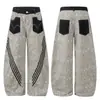 Calça Jeans Casual Patchwork Estampa de Leopardo Americana Outono 2026 para Homens e Mulheres, Novo Design Solta de Perna Larga Curva