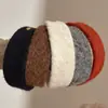 Nuevo Estilo Diadema Ancha de Lana con Etiqueta Dorada Ovalada Otoño/Invierno Corona Alta para la Cabeza Pinza para el Cabello para Flequillo Salida Versátil de Alta Gama