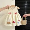 Vestido de Verano para Niñas 2026 Nuevo Estilo Sin Mangas Dibujos Animados Lunares Vestido Chaleco de Algodón de una Sola Capa Ropa Infantil de Moda para Niñas