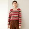 Suéter de cachemira de cuello redondo vintage nuevo de otoño e invierno, suéter jacquard, jersey de manga larga, top ajustado