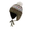 Gorro Retro Fair Isle para Mujer, Gorro de Lana Estilo Coreano para Otoño e Invierno, Cálido, Cortavientos, Gorro Protector de Orejas, Gorro de Punto Estilo Coreano para Adelgazar el Rostro