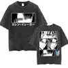 Camiseta Gráfica Vintage Lavada de Anime Attack on Titan para Hombres y Mujeres, Camiseta Oversize Retro de Cómic, Camiseta Casual de Algodón de Moda para Hombre